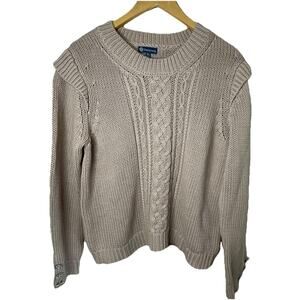 Democracy Dusty Rose Chunky Cable Knit Sweater Bejeweled Buttons Sleeves Sz XL